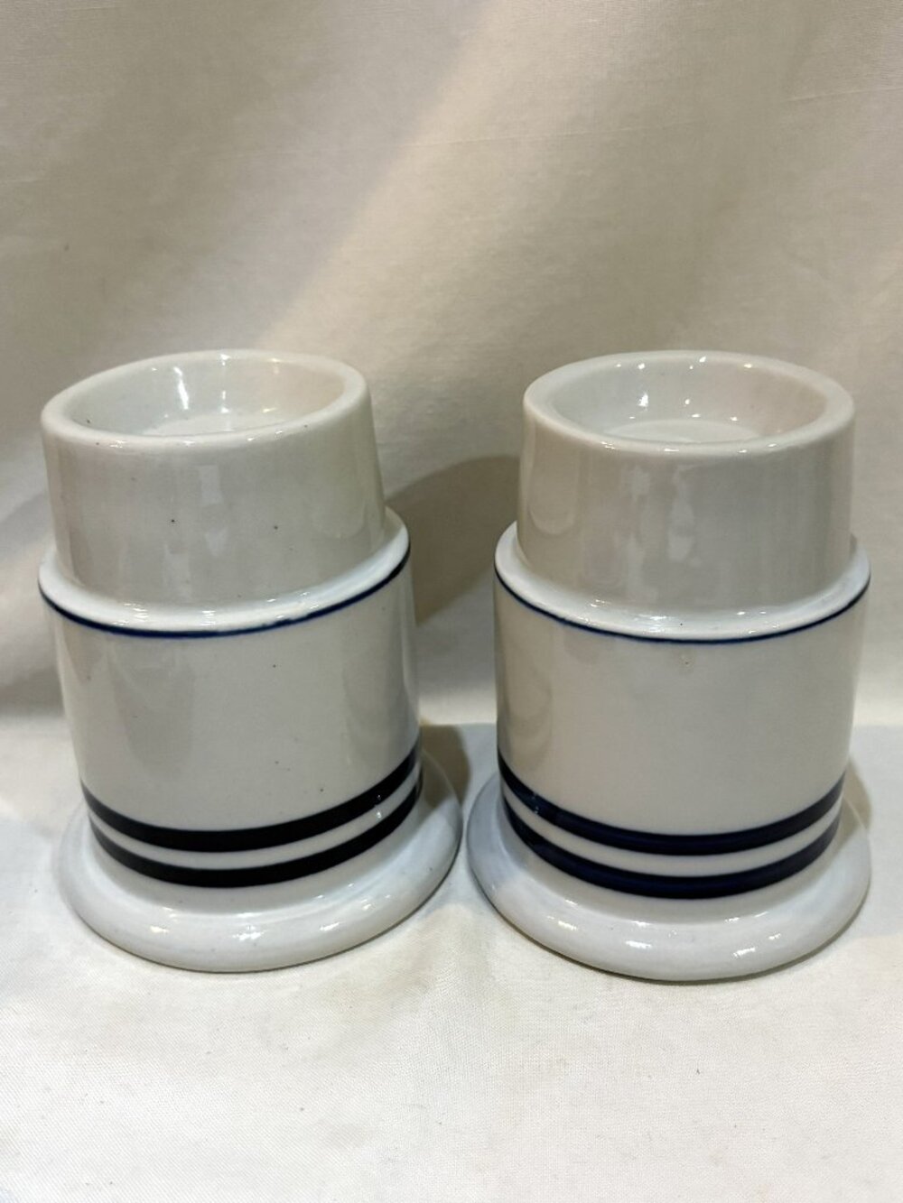 Pair Dansk Stoneware Christianshavn Niels Refsgaard Candleholder Blue Stripe MCM